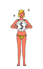 為替差益やドル高のイメージ、トラ柄ビキニ姿の赤鬼の女性、伝統行事、節分