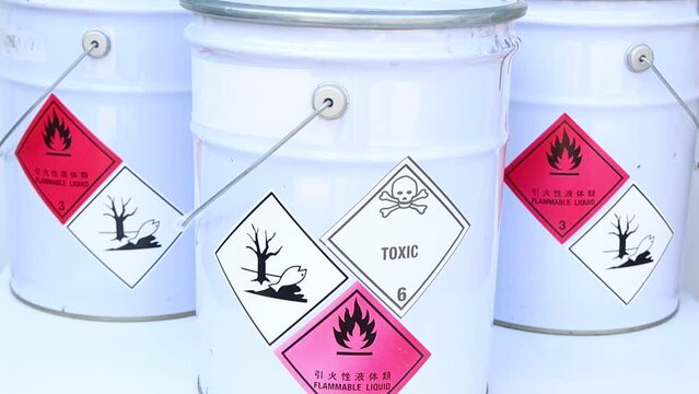 chemical symbols on chemical product, dangerous  raw material in the industry or laboratory