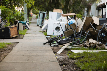 Kerbside waste and rubbish put out for collection after major flooding