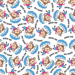 Seamless vector pattern with cute little monkey
