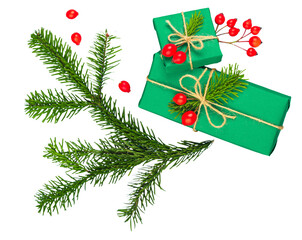 Christmas decoration with gift and fir branches