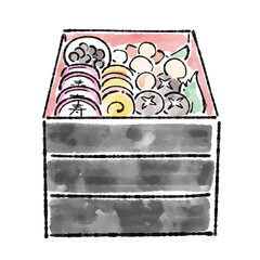 おせち/食べ物/手描き/年賀状/お正月/イラスト素材