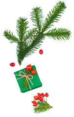 Fototapeta na wymiar Christmas decoration with gift and fir branches