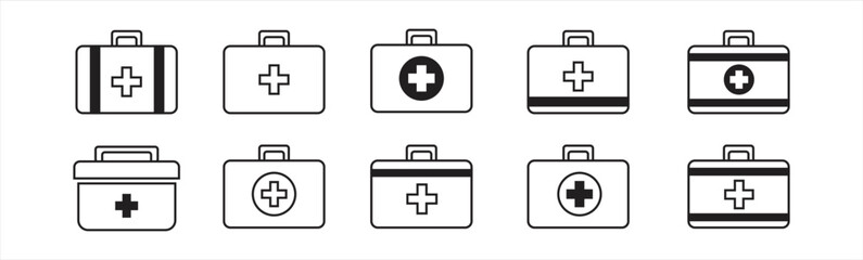 Medical briefcase icon. First aid box icon sign and symbol. First aid kit icon. Medical briefcase icon collection. Vector illustration.