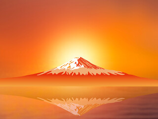 初日の出と富士三景のイメージ　湖に写る逆さ富士が美しい