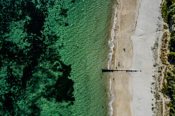 aerial view of the beach and ocean