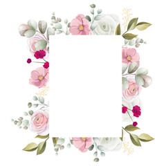 beautiful hand drawing flower and leaves frame