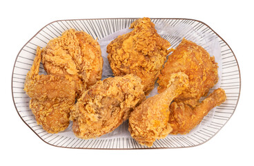 Korean food, Fried chicken isolated on white dish With clipping path, Fried chicken on white.