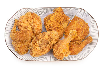 Korean food, Fried chicken on white dish , Fried chicken on white,PNG File.