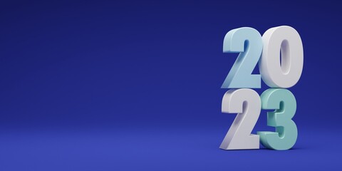 2023 with 3d numbers on light background with Happy New Year concept. 3D rendering.