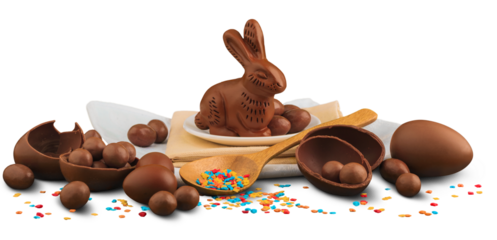 Delicious chocolate easter eggs and bunny