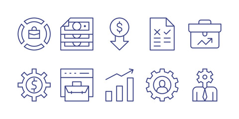 Business line icon set. Editable stroke. Vector illustration. Containing business, cash, low price, business and finance, growth, business intelligence.