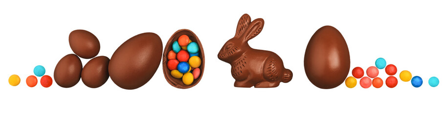 Delicious chocolate easter eggs and bunny