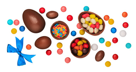 Delicious chocolate easter eggs and bunny
