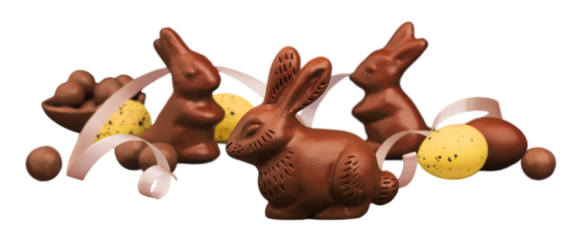 Delicious chocolate easter eggs and bunny