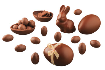 Delicious chocolate easter eggs and bunny