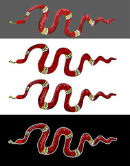 Hand drawn snake vector Illustration isolate on white background.Milk snake vector.Red snake vector.Lampropeltis triangulum vector.Sticker and hand drawn snake for tattoo.