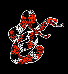 Hand drawn snake vector Illustration isolate on white background.Milk snake vector.Red snake vector.Lampropeltis triangulum vector.Sticker and hand drawn snake for tattoo.