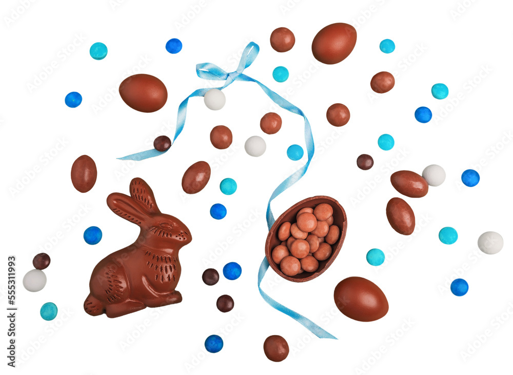 Wall mural Chocolate Easter Eggs and colored candy