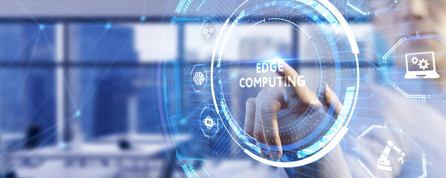 Edge computing modern IT technology on virtual screen. Business, technology, internet and networking concept.