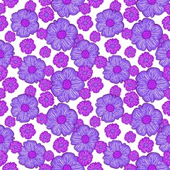 floral pattern in doodle style with flowers and leaves. Gentle, spring floral background.