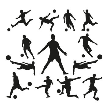 set of silhouettes of football