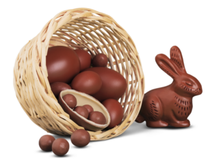 Delicious chocolate easter eggs and bunny
