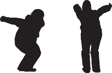Obraz premium 飛ぼうとしている2人の女性シルエット_白背景ワイド