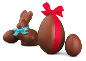 Delicious chocolate easter eggs and bunny