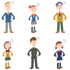 憤慨する制服姿の男子学生と女子学生のセット
