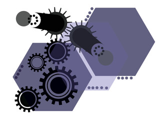  technology, 3d  gear wheel on circuit board. Illustration hi-tech, engineering,  web- template, business tech presentationdigital telecoms concept. With space for content,