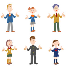 呆れる制服姿の男子学生と女子学生のセット

