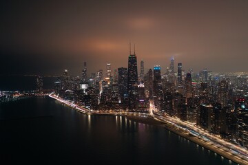 Fototapeta premium Dramatic winter skyline of Chicago, Illinois, USA. 2022
