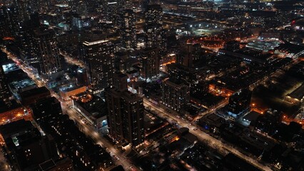 Aerial view of the city of Chicago, Illinois, USA around Lake Shore Drive