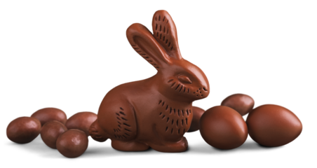 Delicious chocolate easter eggs and bunny