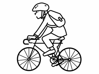 ヘルメットを被り自転車に乗るビジネスマンのイラスト　線画のみ