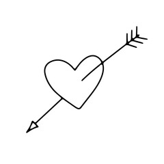 Heart with arrow. Cute doodle vector clipart isolated on white