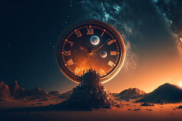 clock landing on a planet. Generative AI