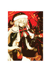 Anime A beautiful girl in stylish clothes and a New Year's hat. New Year and Christmas, Santa Claus. Fashion Style. Beautiful girl wearing Santa Claus clothes