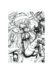 Anime Sketch A beautiful girl in stylish clothes and a New Year's hat. New Year and Christmas, Santa Claus. Fashion Style. Beautiful girl wearing Santa Claus clothes