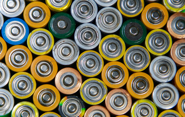 A close-up of a pile of batteries