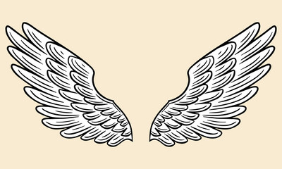 wings, angel wings, bird fly hand drawn vector