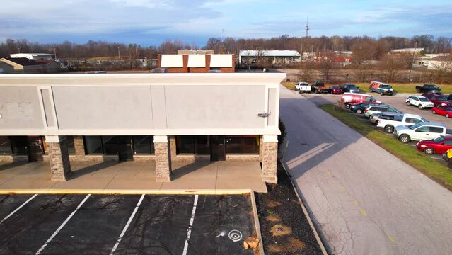 Abandoned mall structure, Indianapolis, Indiana. Aerial sideways. Urban exploration or urbex