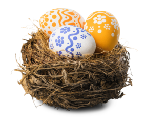 Colorfully painted easter egg in the nest