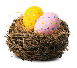Colorfully painted easter egg in the nest