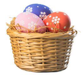 Collection of the beautiful colored easter eggs in the basket