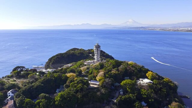 湘南 江ノ島 富士山 ドローン 空撮 4K