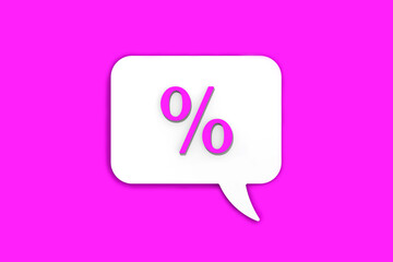 Pink percent sign on white message board. Interest withdrawal signal. Discount notifications. Message on a Pink background. Horizontal image. 3D image. 3D rendering.