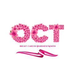 October type with pink flowers/ Breast cancer day with pink ribbon