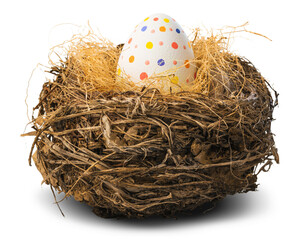 Colorfully painted easter egg in the nest